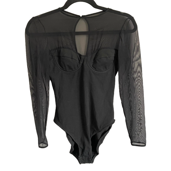 Vintage La Vie En Rose Black Sheer Long Sleeve Underwire Bodysuit - 32/XS - Picture 13 of 14